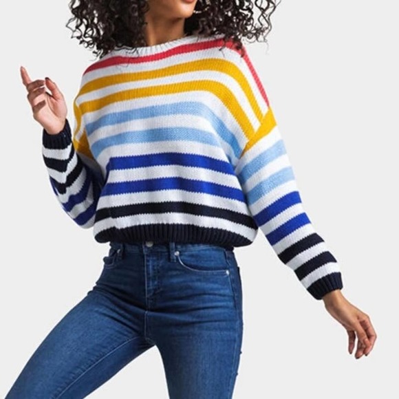 Francesca's Collections Sweaters - Francesca's Harper Womens Multicolor Striped Cropped Sweater Small Boxy Oversize